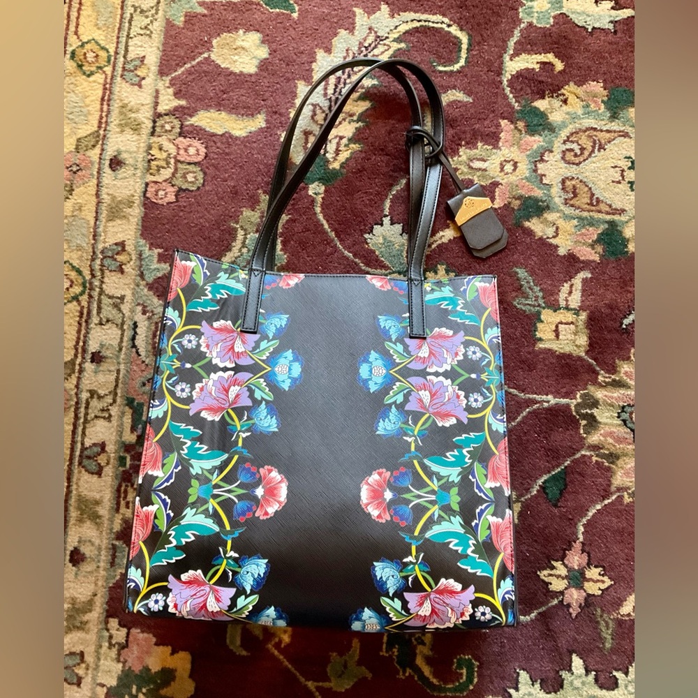 Nanette Lapore Black Floral Theme Tote Purse